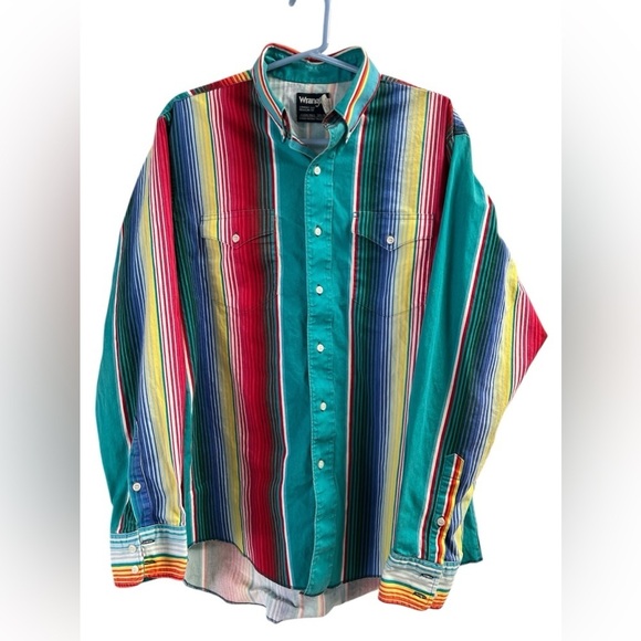 Wrangler cowboy cut rainbow retro long sleeve button down shirt